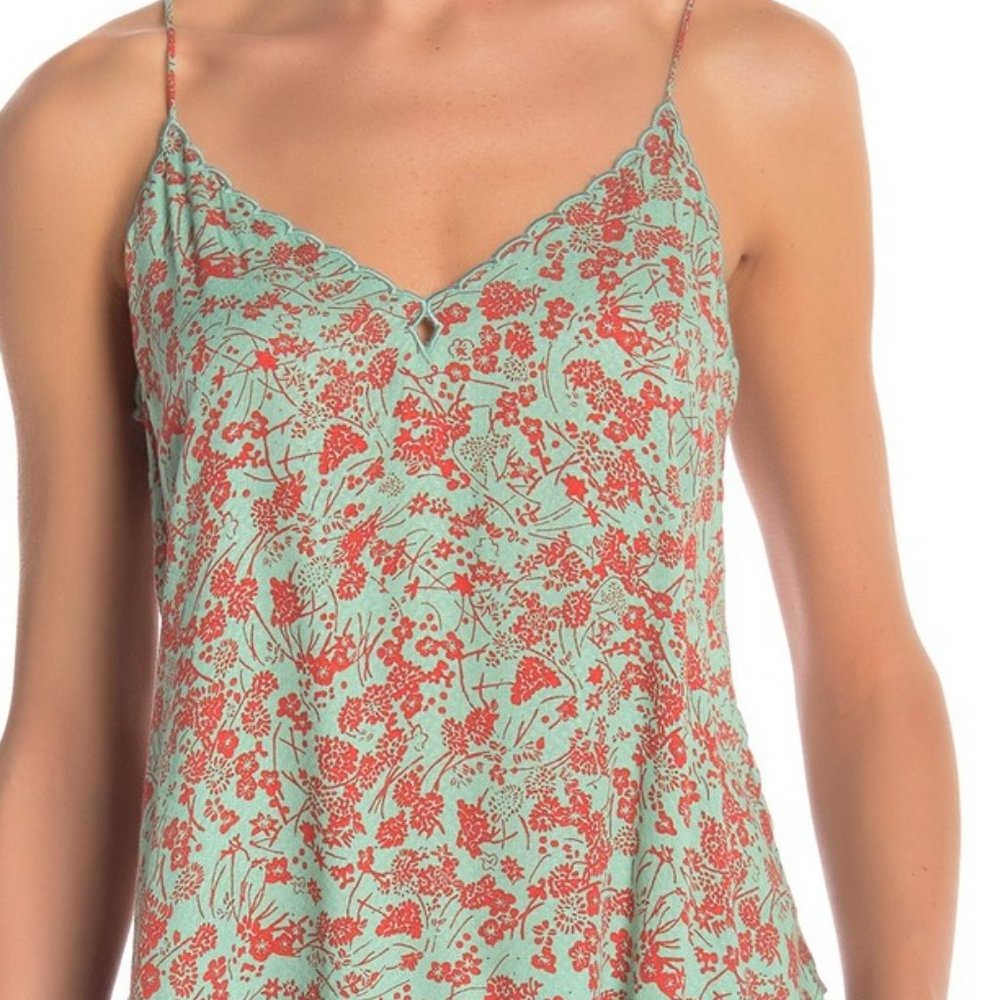 Free People Mint & Coral Floral Lace-Trim Cami